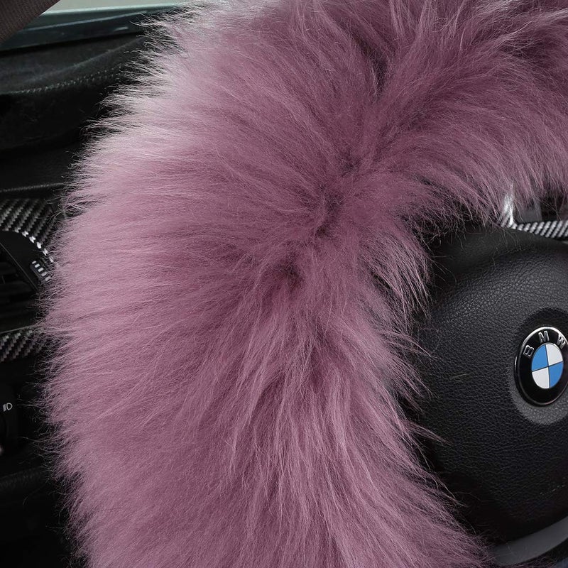 AOGELAN 3Pcs Set Fashion Fluffy Fuzzy Wool Fur Soft Car Steering Wheel Cover with Handbrake Cover & Gear Shift Cover for Women/Girls/Ladies Auto Long Wool Accessories  Pansy Purple - Image 2